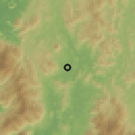 Shaded relief of the 60 km around Ayer Kala, drawn from the GMTED2010 grid