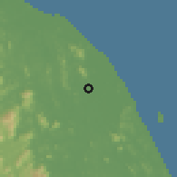 Shaded relief of the 60 km around Guntung, drawn from the GMTED2010 grid