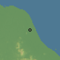 Shaded relief of the 60 km around Jelawat, drawn from the GMTED2010 grid