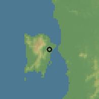 Shaded relief of the 60 km around Jelutong, drawn from the GMTED2010 grid
