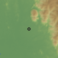 Shaded relief of the 60 km around Ayer Kuning, drawn from the GMTED2010 grid