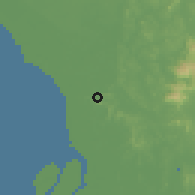 Shaded relief of the 60 km around Jeram, drawn from the GMTED2010 grid