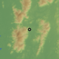 Shaded relief of the 60 km around Jerlun, drawn from the GMTED2010 grid