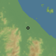Shaded relief of the 60 km around Jertih, drawn from the GMTED2010 grid