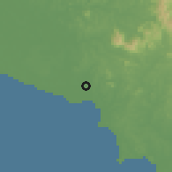 Shaded relief of the 60 km around Jimah-Bukit Pelandok, drawn from the GMTED2010 grid