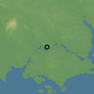 Shaded relief of the 60 km around Johor Bahru, drawn from the GMTED2010 grid