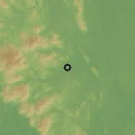 Shaded relief of the 60 km around Juasseh, drawn from the GMTED2010 grid