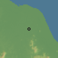 Shaded relief of the 60 km around Kadok, drawn from the GMTED2010 grid