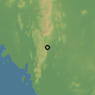 Shaded relief of the 60 km around Kaki Bukit, drawn from the GMTED2010 grid