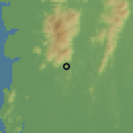 Shaded relief of the 60 km around Kampong Buloh Akar, drawn from the GMTED2010 grid