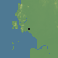 Shaded relief of the 60 km around Kampong China, drawn from the GMTED2010 grid