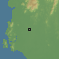 Shaded relief of the 60 km around Kampong Jering, drawn from the GMTED2010 grid