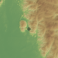 Shaded relief of the 60 km around Ayer Terjun, drawn from the GMTED2010 grid