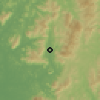 Shaded relief of the 60 km around Kampong Lalang, drawn from the GMTED2010 grid