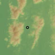 Shaded relief of the 60 km around Kampong Masjid, drawn from the GMTED2010 grid