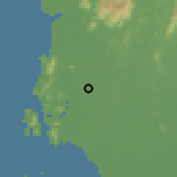 Shaded relief of the 60 km around Kampong Merbau, drawn from the GMTED2010 grid