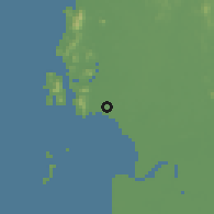 Shaded relief of the 60 km around Kampong Pasir Panjang Laut, drawn from the GMTED2010 grid