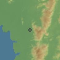 Shaded relief of the 60 km around Kampong Pinang, drawn from the GMTED2010 grid