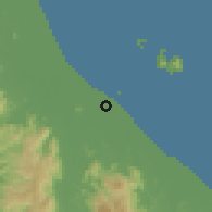 Shaded relief of the 60 km around Kampong Raja, drawn from the GMTED2010 grid