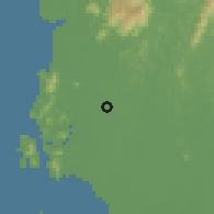 Shaded relief of the 60 km around Kampong Raja Hitam, drawn from the GMTED2010 grid