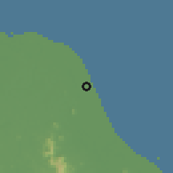 Shaded relief of the 60 km around Bachok, drawn from the GMTED2010 grid