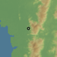 Shaded relief of the 60 km around Kampong Simpang Lima, drawn from the GMTED2010 grid