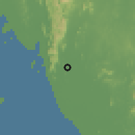 Shaded relief of the 60 km around Kangar, drawn from the GMTED2010 grid