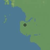 Shaded relief of the 60 km around Bagan Datok, drawn from the GMTED2010 grid
