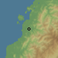 Shaded relief of the 60 km around Kasigui, drawn from the GMTED2010 grid