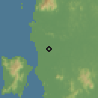 Shaded relief of the 60 km around Kepala Batas, drawn from the GMTED2010 grid