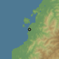 Shaded relief of the 60 km around Kepayan, drawn from the GMTED2010 grid