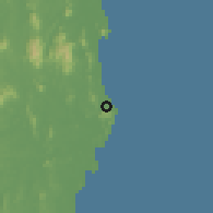 Shaded relief of the 60 km around Kijal, drawn from the GMTED2010 grid