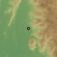 Shaded relief of the 60 km around Kopisan Baharu, drawn from the GMTED2010 grid