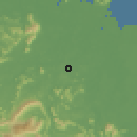 Shaded relief of the 60 km around Kota Padawan, drawn from the GMTED2010 grid