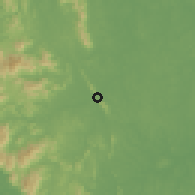 Shaded relief of the 60 km around Bahau, drawn from the GMTED2010 grid