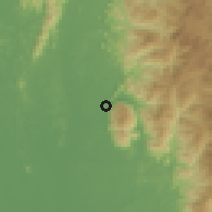 Shaded relief of the 60 km around Kuala Dipang, drawn from the GMTED2010 grid