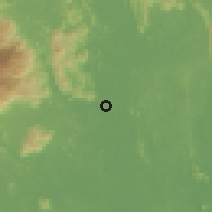 Shaded relief of the 60 km around Kuala Kerau, drawn from the GMTED2010 grid