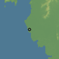 Shaded relief of the 60 km around Kuala Kurau, drawn from the GMTED2010 grid