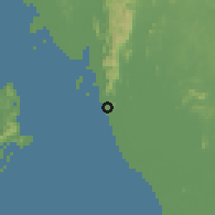 Shaded relief of the 60 km around Kuala Perlis, drawn from the GMTED2010 grid
