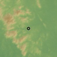 Shaded relief of the 60 km around Kuala Pilah, drawn from the GMTED2010 grid