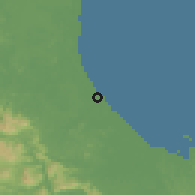 Shaded relief of the 60 km around Kuala Rompin, drawn from the GMTED2010 grid