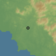 Shaded relief of the 60 km around Kuala Sawah, drawn from the GMTED2010 grid