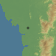 Shaded relief of the 60 km around Kuala Sepetang, drawn from the GMTED2010 grid