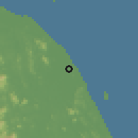 Shaded relief of the 60 km around Kuala Terengganu Tengah, drawn from the GMTED2010 grid