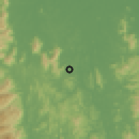 Shaded relief of the 60 km around Kuala Tiga, drawn from the GMTED2010 grid