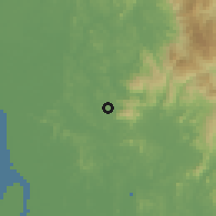 Shaded relief of the 60 km around Kuang, drawn from the GMTED2010 grid