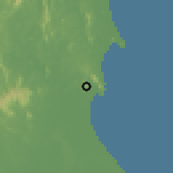 Shaded relief of the 60 km around Kuantan, drawn from the GMTED2010 grid