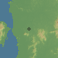 Shaded relief of the 60 km around Kubang Semang, drawn from the GMTED2010 grid