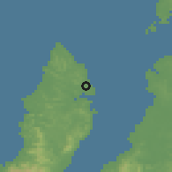 Shaded relief of the 60 km around Kudat, drawn from the GMTED2010 grid