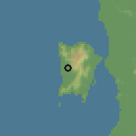 Shaded relief of the 60 km around Balik Pulau, drawn from the GMTED2010 grid